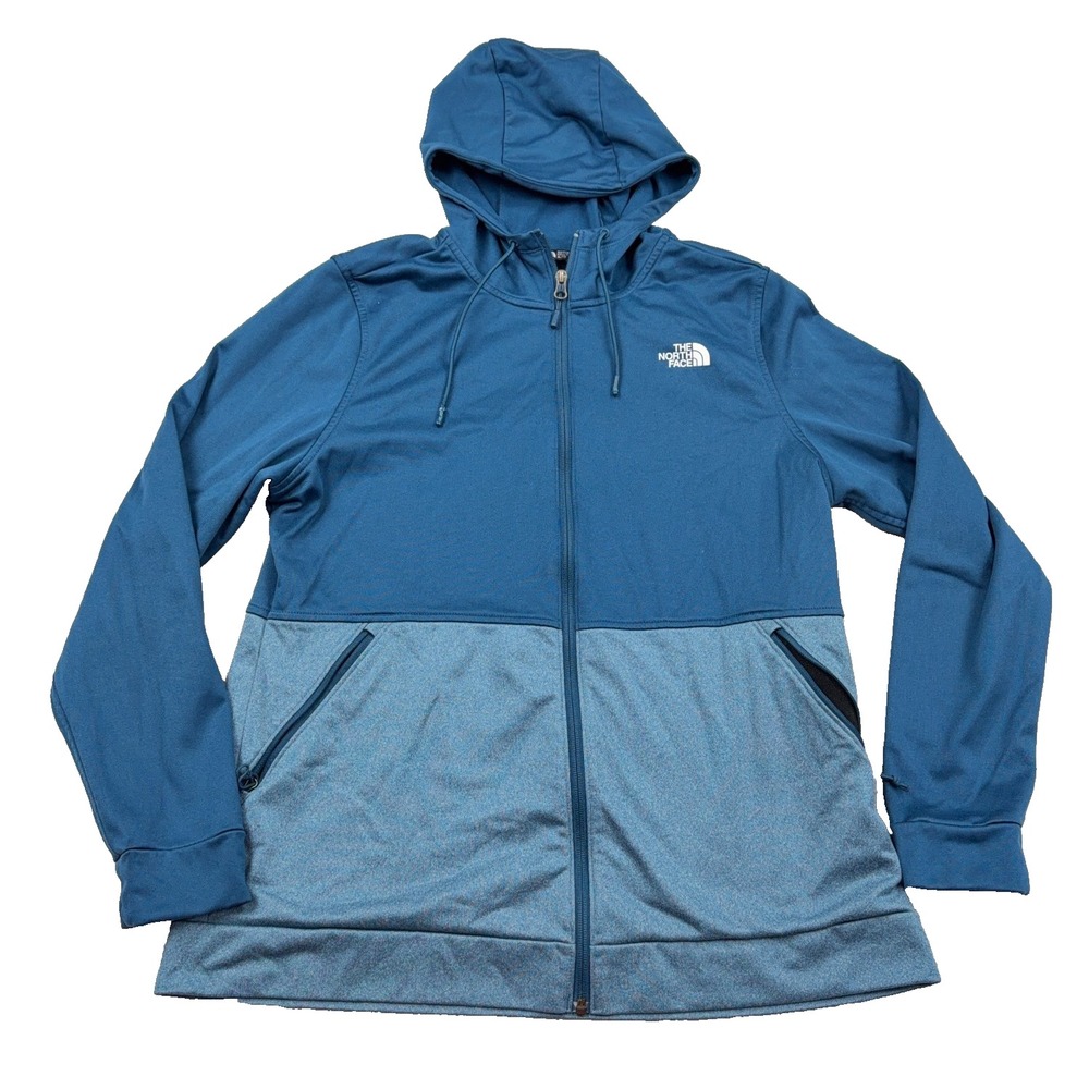 The North Face Jacket Women XL Aqua Blue Full Zip Hoodie Hooded Mock Neck